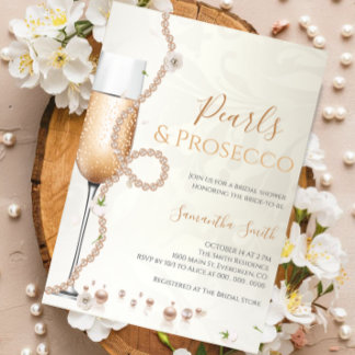 Elegant Pearls och Prosecco Möhippa Inbjudningar