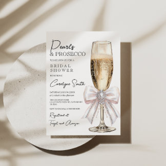 Elegant Pearls och Prosecco Möhippa Inbjudningar