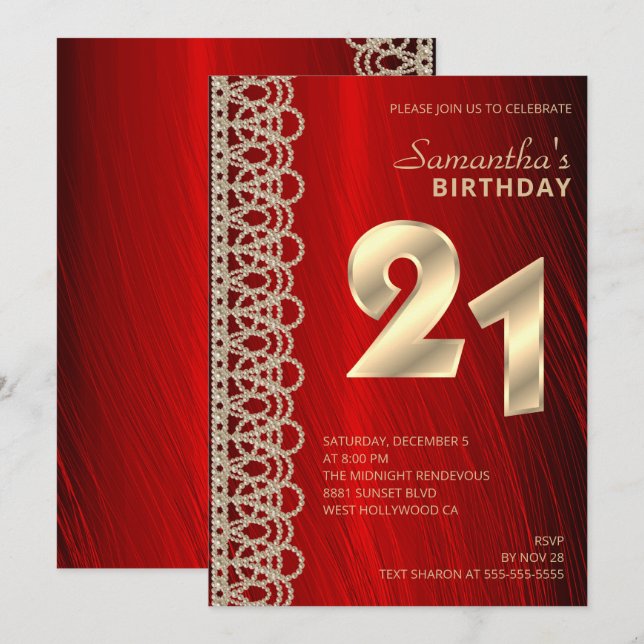 Elegant Pearls och Red Satin Birthday Investigatio Inbjudningar (Fram/baksida)