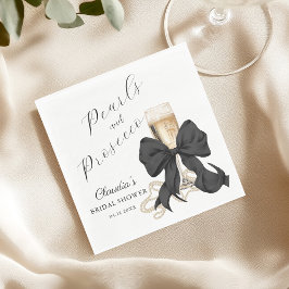 Elegant Pearls & Prosecco Black Bow Bridal Shower  Pappersservett