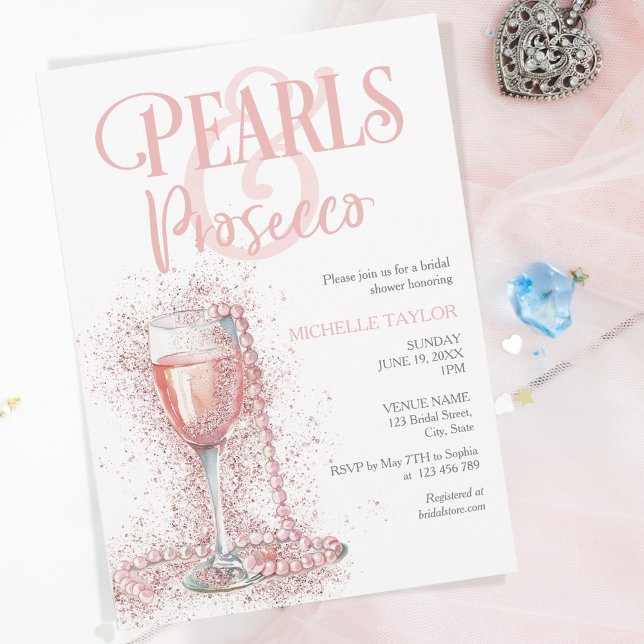 Elegant Pearls & Prosecco Boho  Rosa Summer Inbjudningar (Skapare uppladdad)