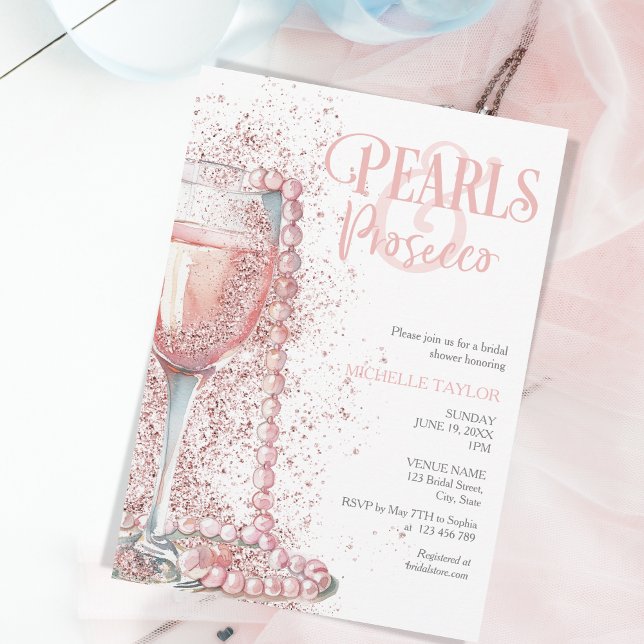 Elegant Pearls & Prosecco Boho  Rosa Summer Inbjudningar (Skapare uppladdad)