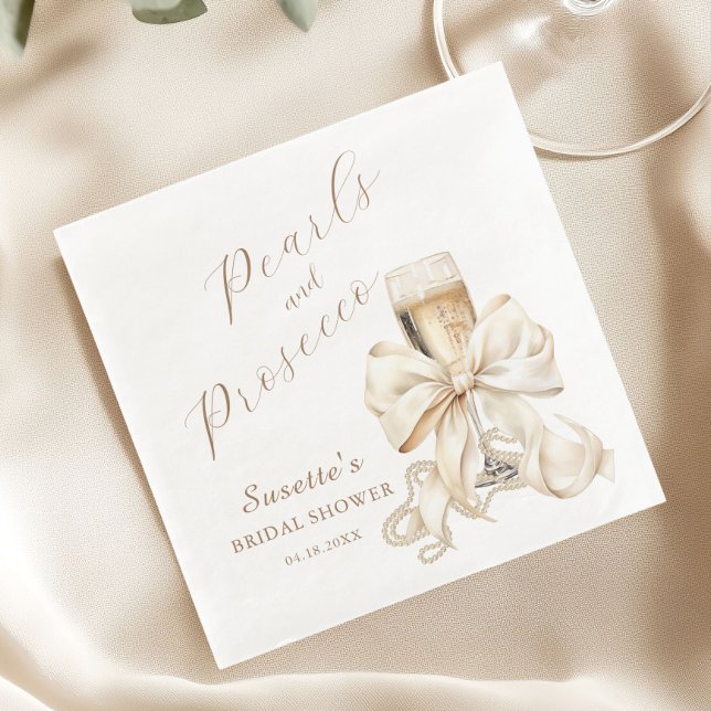 Elegant Pearls & Prosecco Bridal Shower  Pappersservett (Pearls and Prosecco Bridal Shower Napkin)