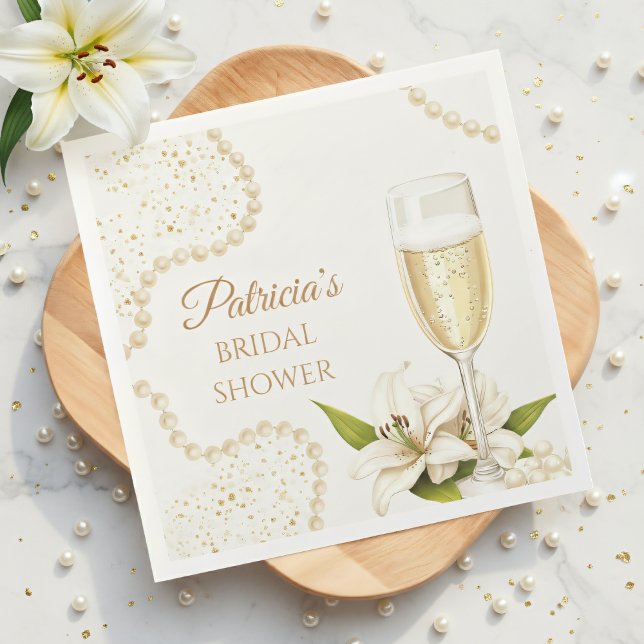 Elegant Pearls & Prosecco Bridal Shower Pappersservett (Skapare uppladdad)