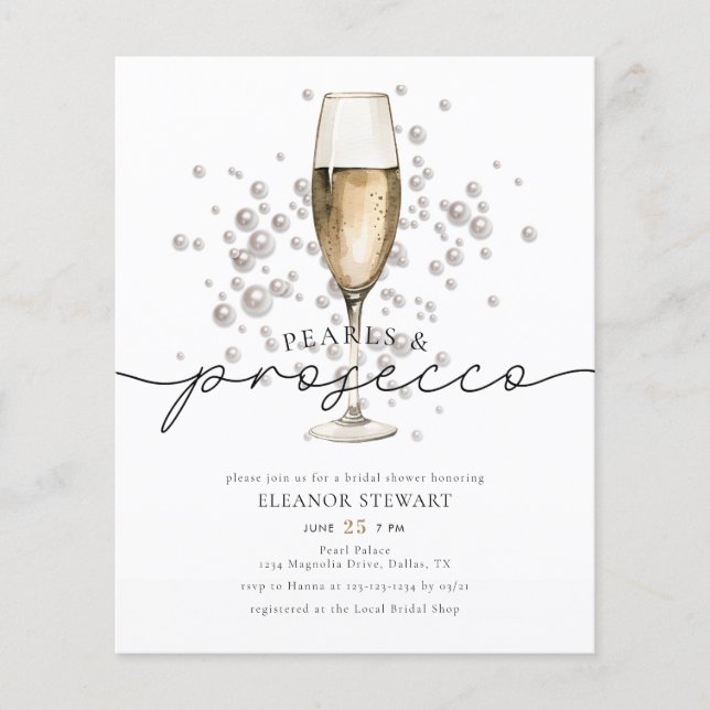 Elegant Pearls Prosecco Inbjudningskort för möhipp (Framsida)