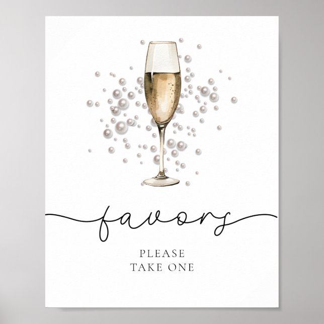Elegant Pearls & Prosecco Möhippa Favoriter Poster (Framsidan)