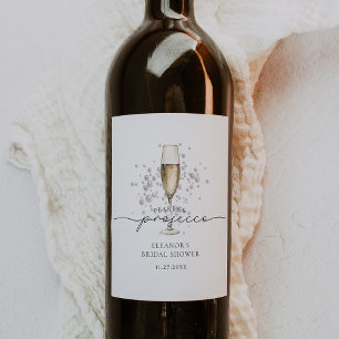 Elegant Pearls & Prosecco Möhippa Favoriter Vinflaska Etikett