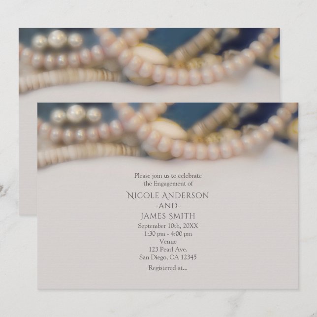 Elegant Pearls & Snäckors Beach Wedding Inbjudningar (Fram/baksida)