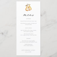 Elegant Pears Calligraphy Bröllop Menu