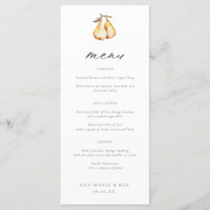 Elegant Pears Calligraphy Bröllop Menu Meny