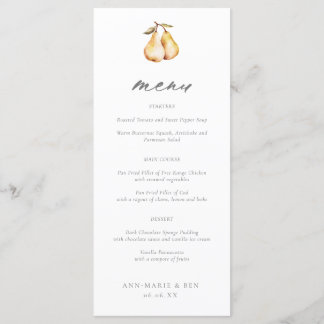 Elegant Pears Calligraphy Bröllop Menu Meny