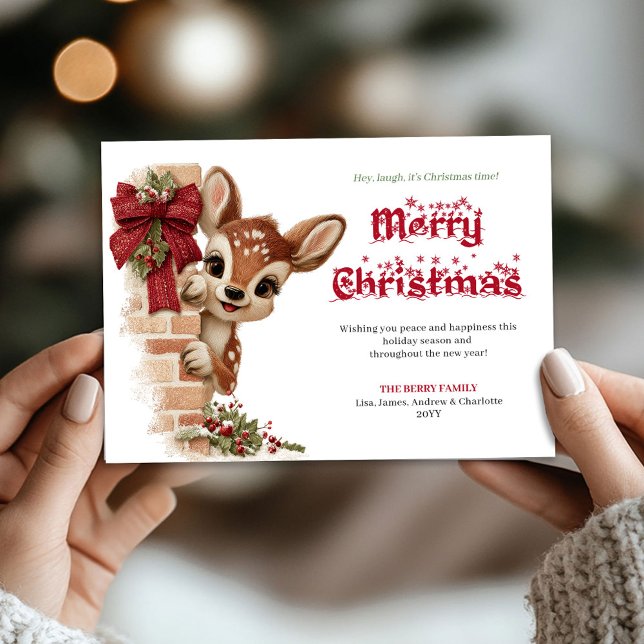 Elegant Peeking Reindeer Funny Cartoon Greeting  Julkort (Elegant Peeking Reindeer Funny Cartoon Greeting Card

)