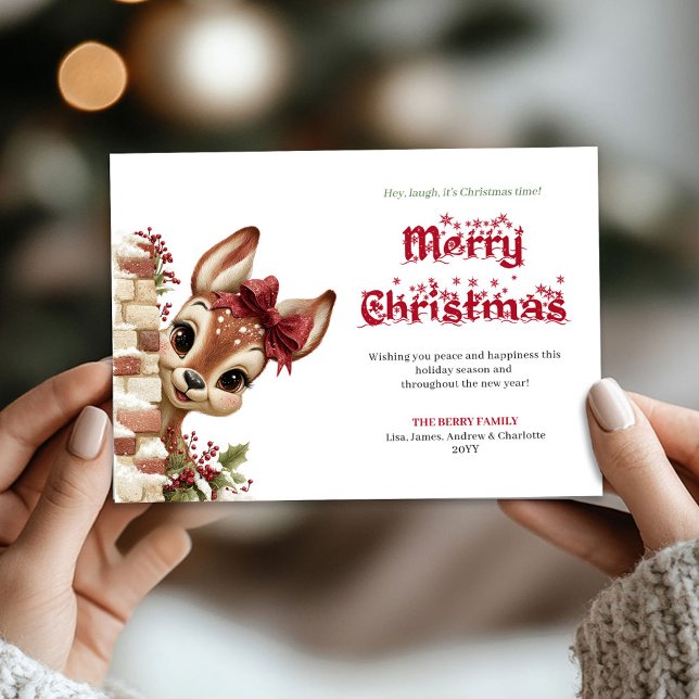 Elegant Peeking Reindeer Kids Funny Cartoon Card Julkort (Elegant Peeking Reindeer Kids Funny Cartoon Greeting Card

)