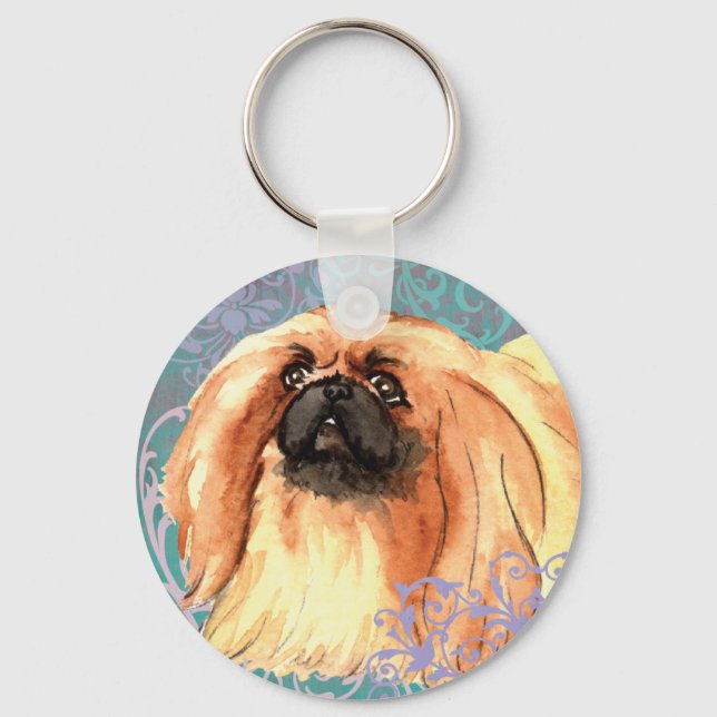 Elegant Pekingese Nyckelring (Framsida)