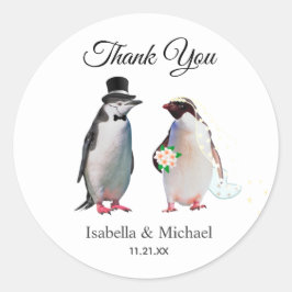 Elegant Penguinspar Tack Bröllop  Runt Klistermärke