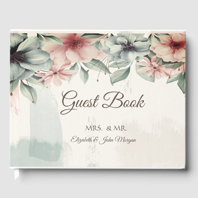 Elegant penseldrag,blommig bröllop gästböcker (Framsida)