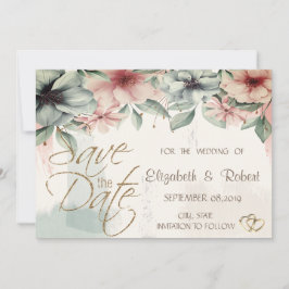 Elegant penseldrag, Blommig Förlovningskarta Spara Datumet