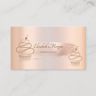 Elegant penseldrag i roséguld, gula cupcakes visitkort