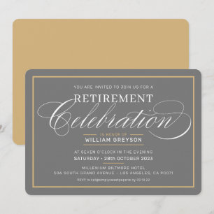 ELEGANT PENSION DINNER modern grått white guld Inbjudningar