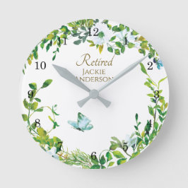 Elegant PENSION Gift - Personlig Clock Leafy Rund Klocka