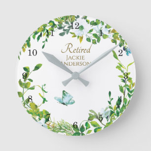Elegant PENSION Gift - Personlig Clock Leafy Rund Klocka