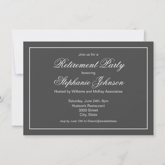 Elegant Pension Mörk Grått Party Inbjudningar (Framsida)