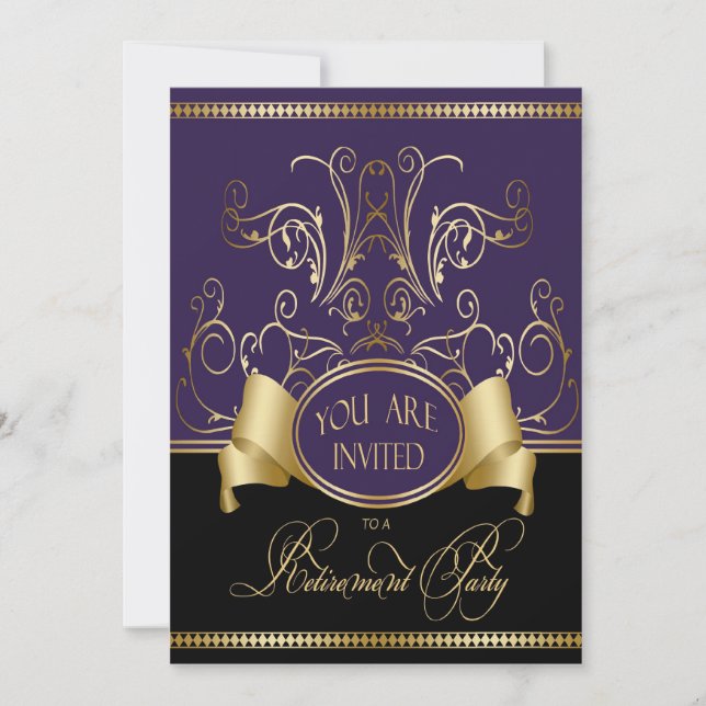 Elegant Pension-partiets inbjudan Lila Guld Bl (Framsida)