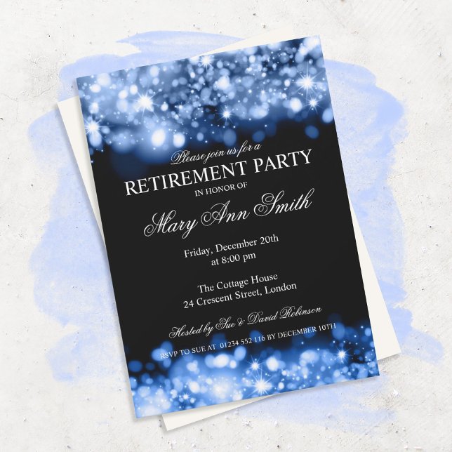 Elegant Pension Party Blå mousserande Ljus Inbjudningar (Skapare uppladdad)