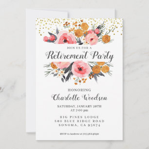Elegant Pension Party BLOMMIGT ROSA GULD Inbjudningar