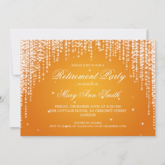 Elegant Pension Party Nattdyszle-Orange Inbjudningar (Framsida)