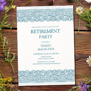 Elegant pensions-toga-fest i blått inbjudningar