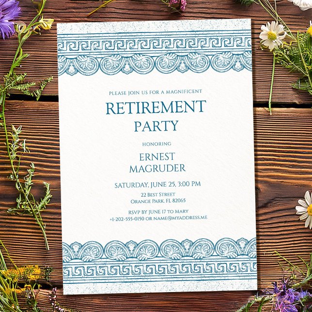 Elegant pensions-toga-fest i blått inbjudningar (Skapare uppladdad)