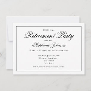 Elegant pensionsfest i svart och vitt inbjudningar