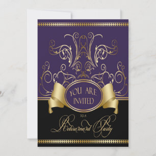 Elegant pensionsfestinladan Purple Gold Bl Inbjudningar