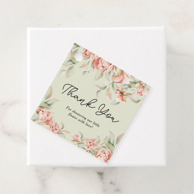 Elegant peonies blommigt grönt Baby Shower Gåvor Etiketter (På plats)