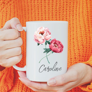 Elegant Peonies Customized Kaffemugg