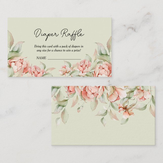 Elegant peonies grönt Baby Shower Diaper Raffle Tilläggskort (Fram/baksida)