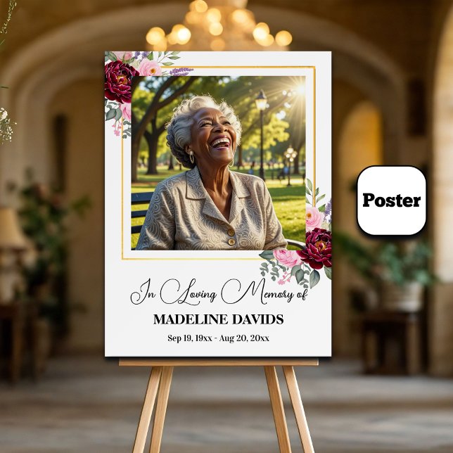 Elegant Peonies Guld Ram Foto Begravning  Poster (Skapare uppladdad)