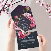 Elegant Peonies Guld Ram Modern Bröllop