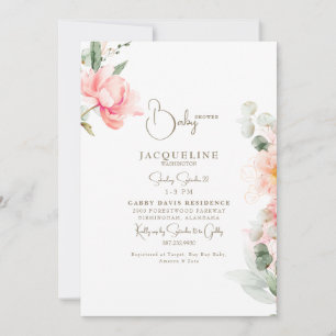 Elegant  Peonies Guld Text Girl Baby Shower Inbjudningar