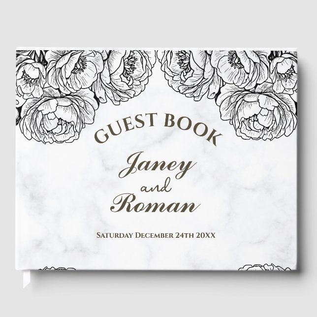 Elegant Peonies Modern och minimalistiskt Bröllop  Gästböcker (Framsida)
