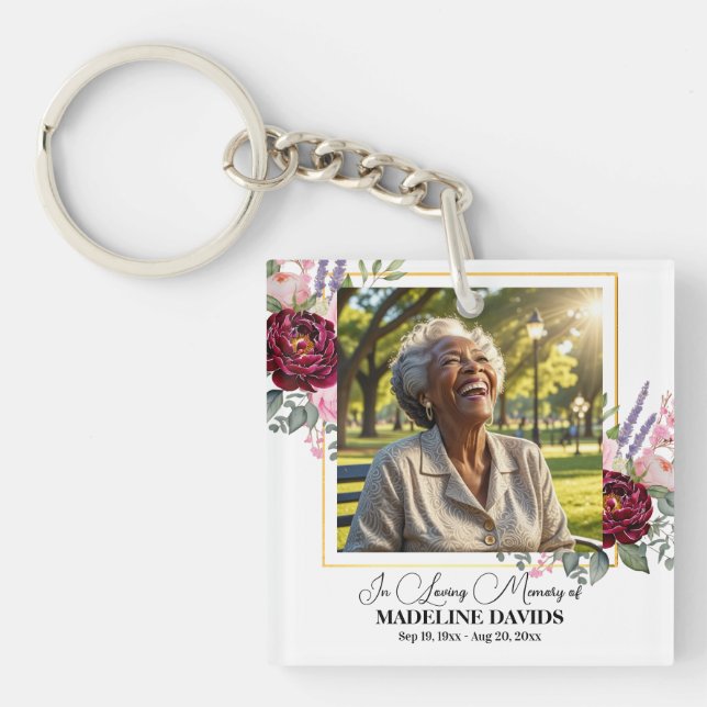 Elegant Peonies Photo Funeral Keepsake  (Framsidan)