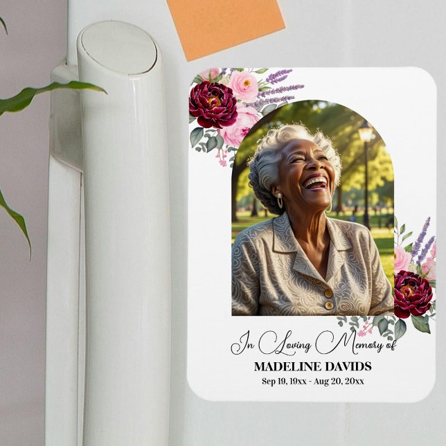 Elegant Peonies Photo Funeral Keepsake  Magnet (Skapare uppladdad)