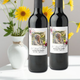 Elegant Peonies Photo Funeral Vinflaska Etikett