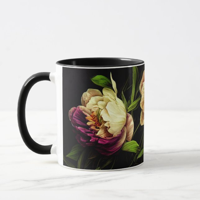Elegant Peonies & Ro Coffee Mugg (Vänster)