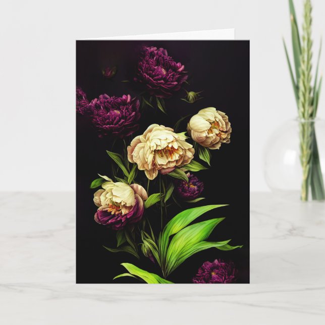 Elegant Peonies & Ro-mappat gratulationskort Tack Kort (Framsida)