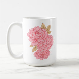 Elegant Peonies- Soft Rosa Blommigt Illustration Kaffemugg