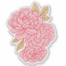 Elegant Peonies- Soft Rosa Blommigt Illustration Klistermärken