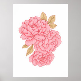 Elegant Peonies- Soft Rosa Blommigt Illustration Poster