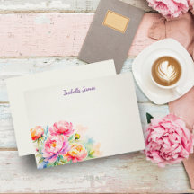 Elegant Peonies Watercolor Blommigt Note Card